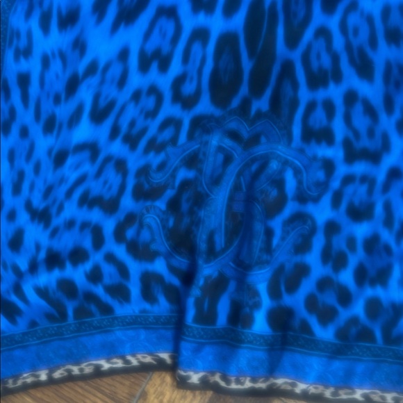 Roberto Cavalli Blue and Black Patterned Scarf - Picture 4 of 6